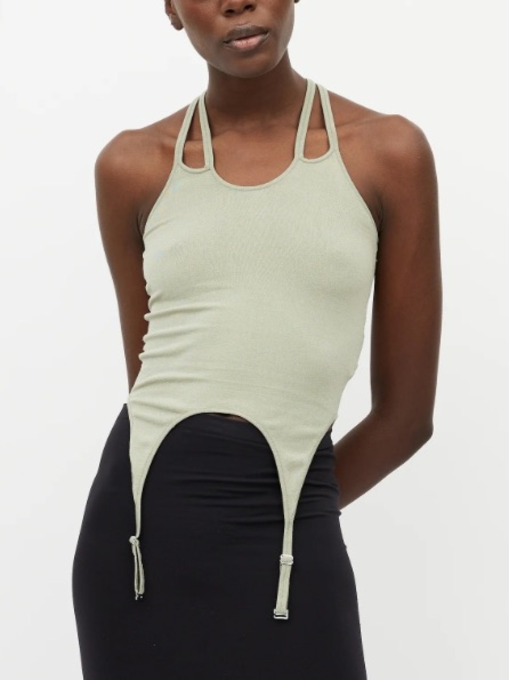 Dion Lee hosiery garter top Halter Ribbed Tank sage NWT $350 M
